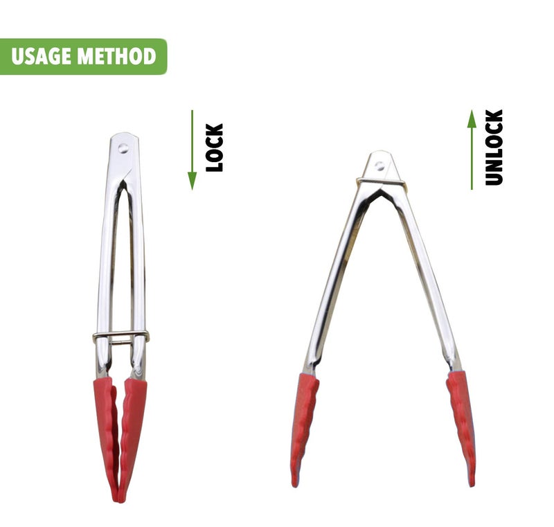HINMAY Small Tongs with Silicone Tips 7 Inch Kitchen Tongs, Set of 3 (Red) - Image 4